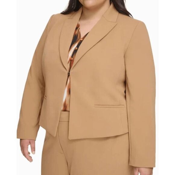 Calvin Klein Plus Cropped Blazer | 24W | Tan | Lined | Officewear | Classic Care - Picture 1 of 10